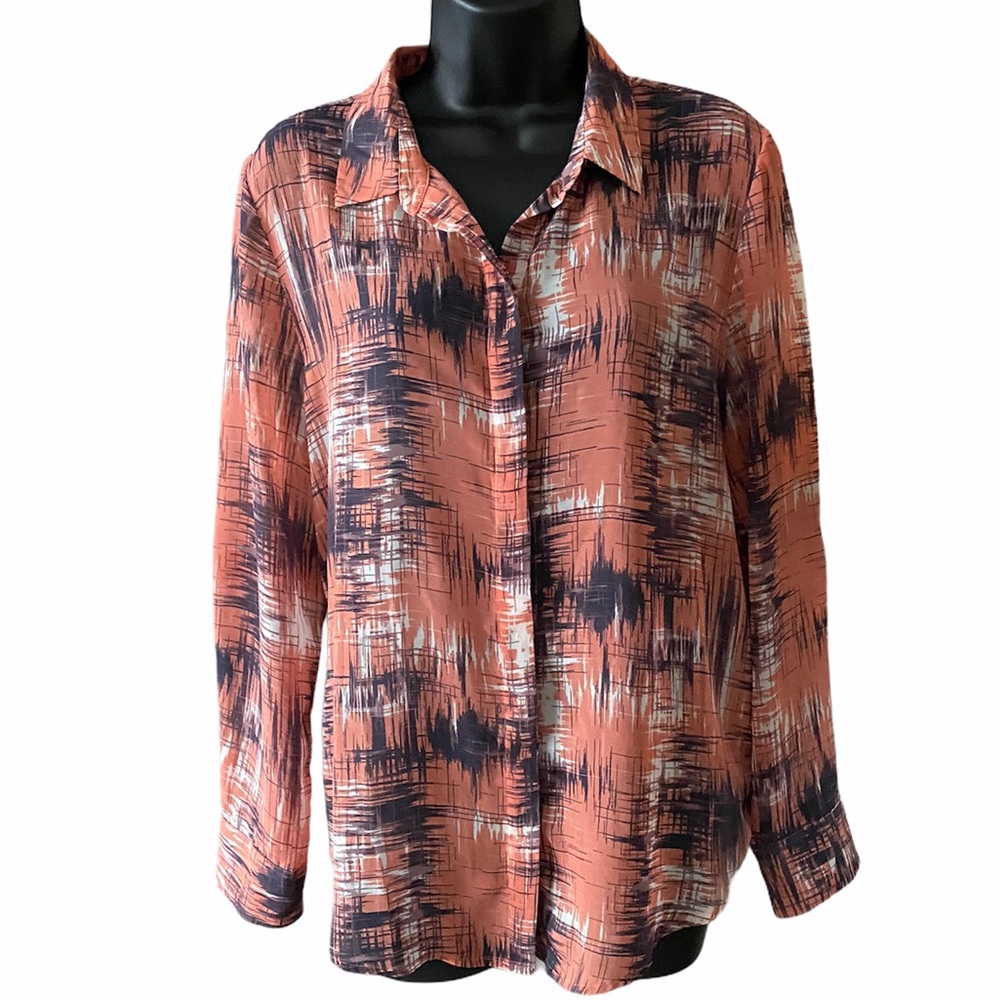 Banana Republic Button Down Blouse Rust Blue Small